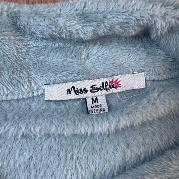 Miss Selfie Fuzzy Crop Pullover Light Teal Half Zip Plush Long Sleeve M - Picture 3 of 5